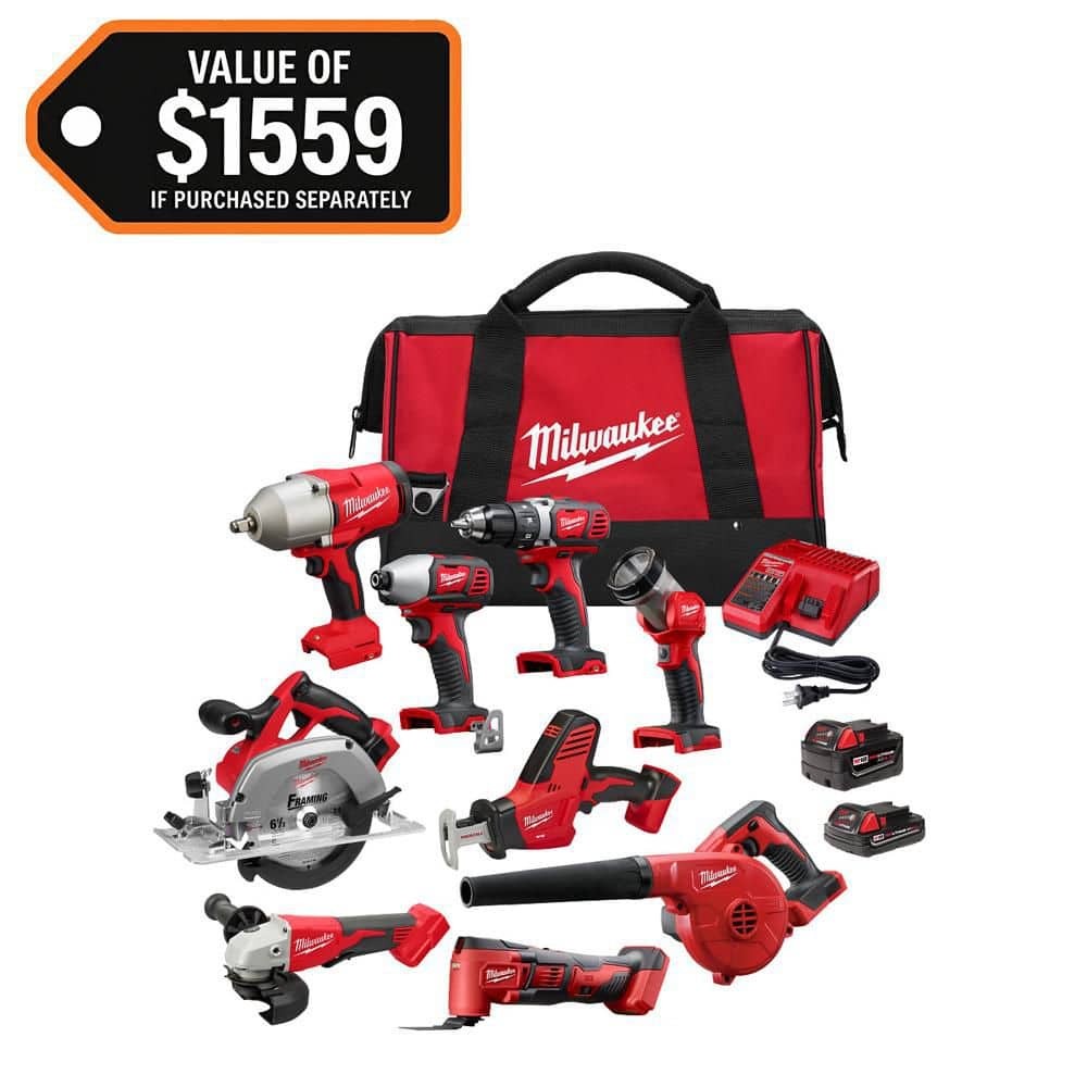 Milwaukee M18 18V Cordless 9-Tool Combo Kit with 2 Batteries, Charger gallery