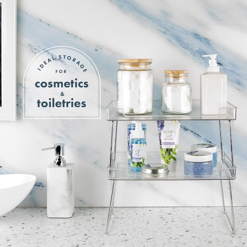 2-Pack Clear Stackable Foldable Shelf Kitchen Counter Cabinet Organizer Storage gallery