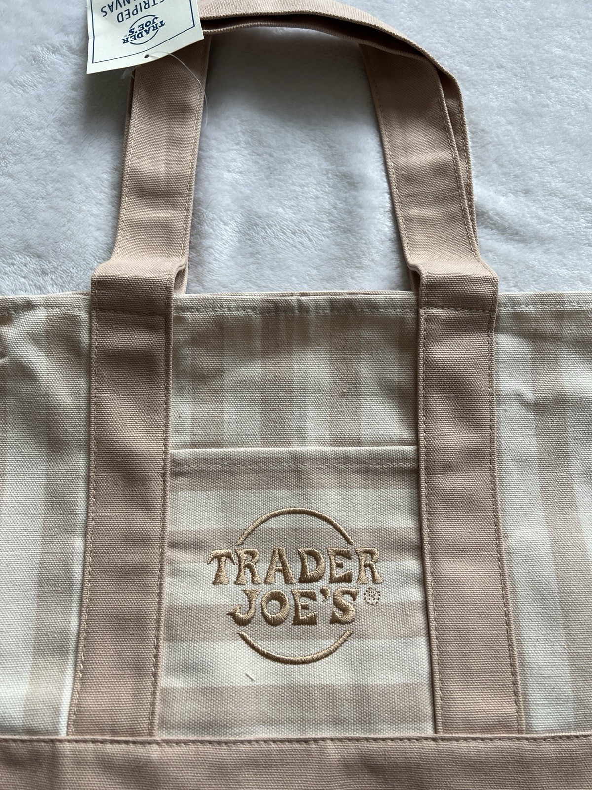 Trader Joe’s Mini Pastel Stripe Canvas Tote Bag - Stripe Pastel Brown 2026 gallery