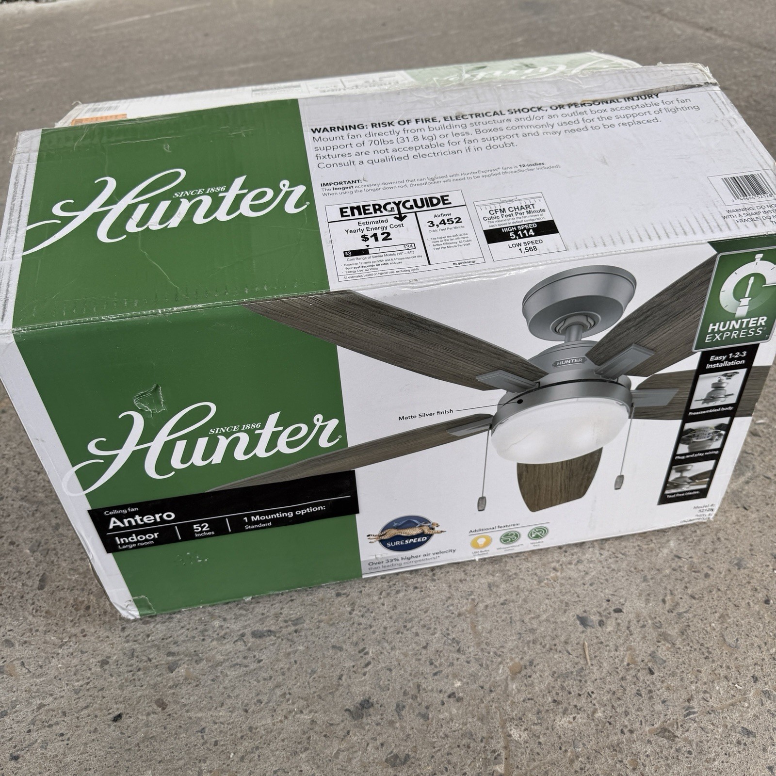 Hunter Express Indoor Ceiling Fan Light Kit Matte 52" 52128 *MISSING GLASS COVER gallery