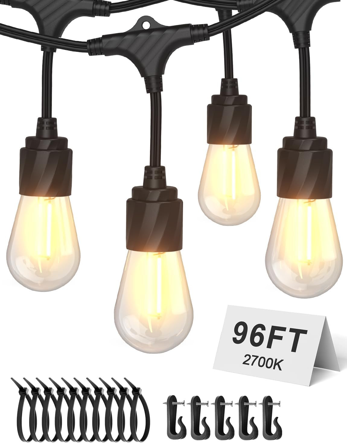 XMCOSY+ 96FT Outdoor String Lights, Patio Lights Outdoor Waterproof with 32 Shat gallery