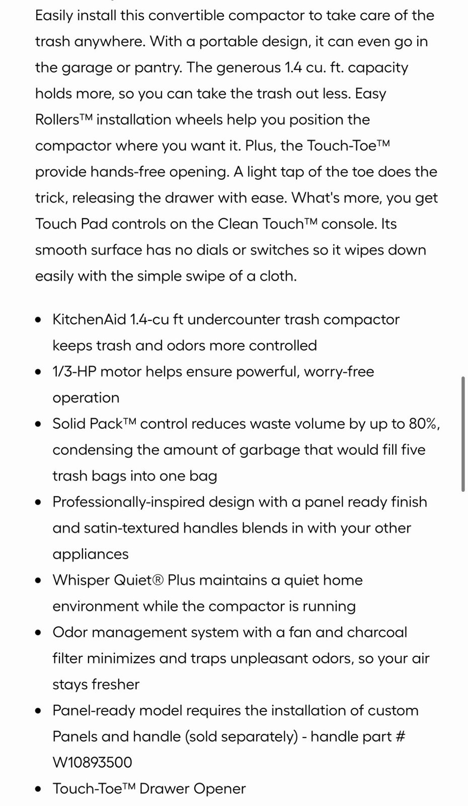✨QUIK SHIP✨KitchenAid Built-In Trash Compactor💥Panel Ready💥 KTTS505EPA gallery