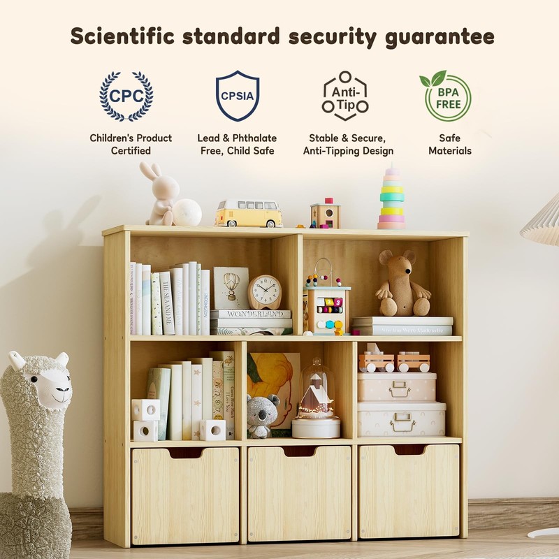 Solid Pine Wood Storage Organizer, Bookshelf and Organizer with 3 Rolling Dra... gallery