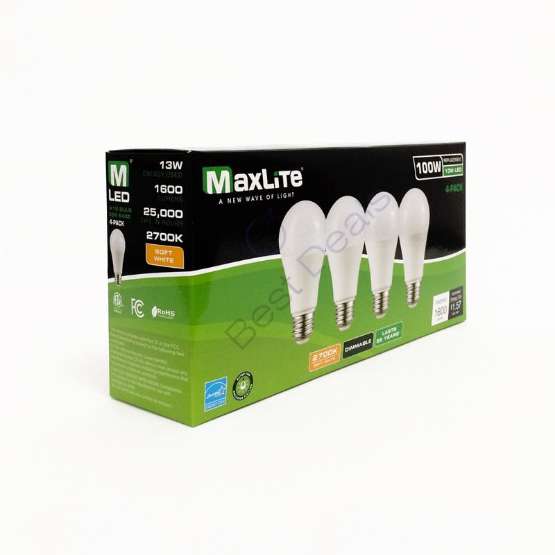 Maxlite 100W replacement 13W LED Light Bulb Soft White A19 2700K Dimmable E26 gallery