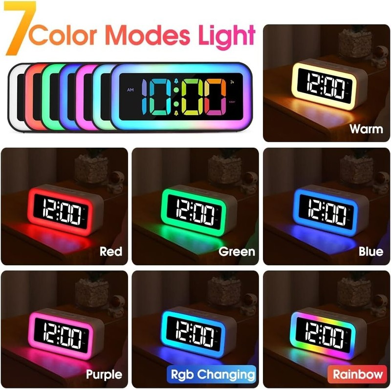 Compact USB Alarm Clock with Loud 95 dB Alarm & Adjustable RGB Display – Black gallery