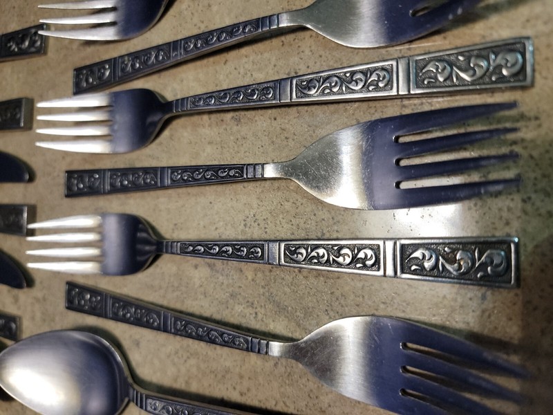 RIVIERA Stainless Steel Scroll Flatware MCM Japan Lot Of 37 Misc Pieces Used gallery
