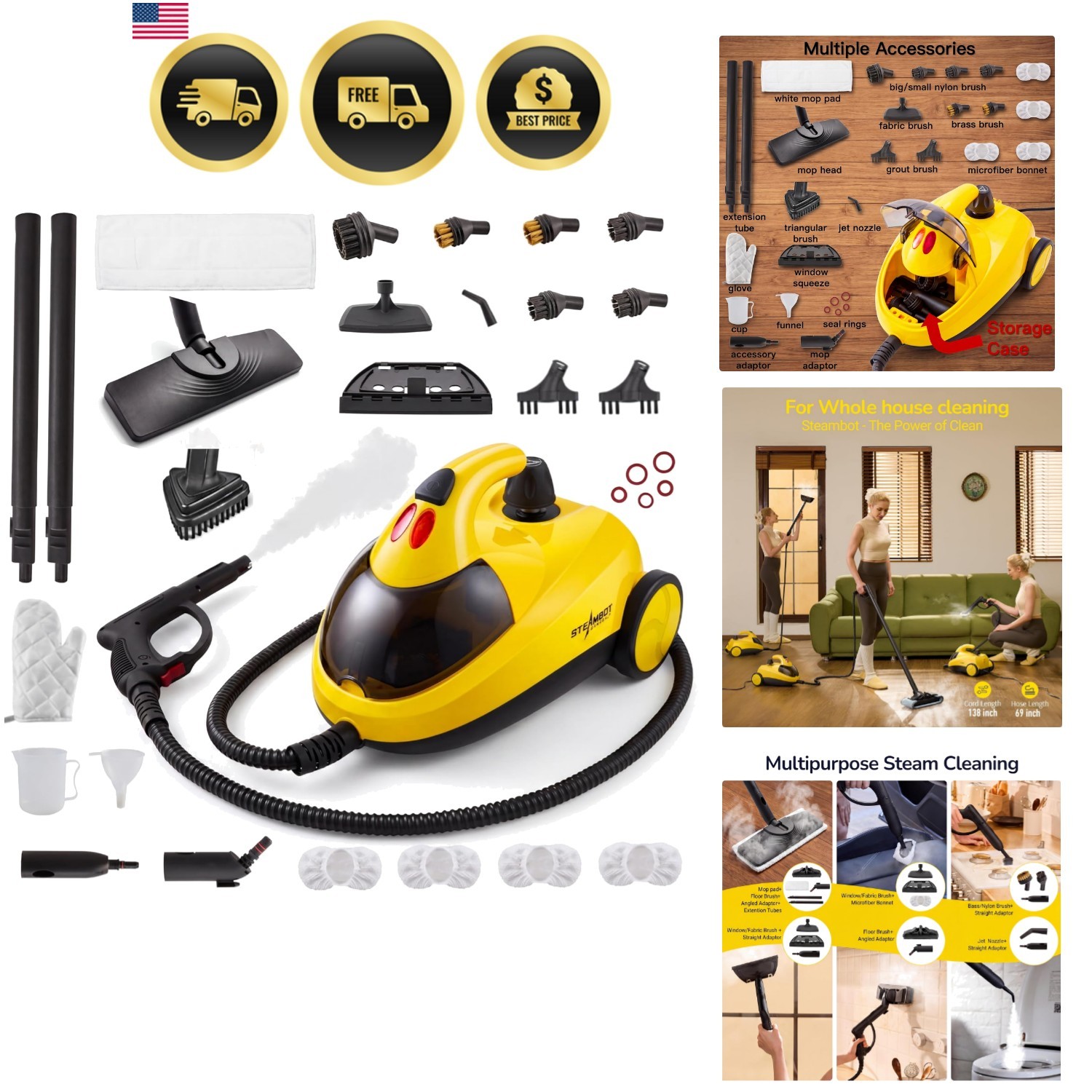2L Multipurpose Handheld Steam Cleaner - No Chemicals, 28 Attachments Included gallery