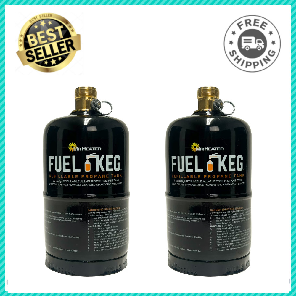 Mr. Heater Fuel Keg 1lb Refillable Propane Tank, Empty 16oz Gas Cylinder, 2 Pack gallery