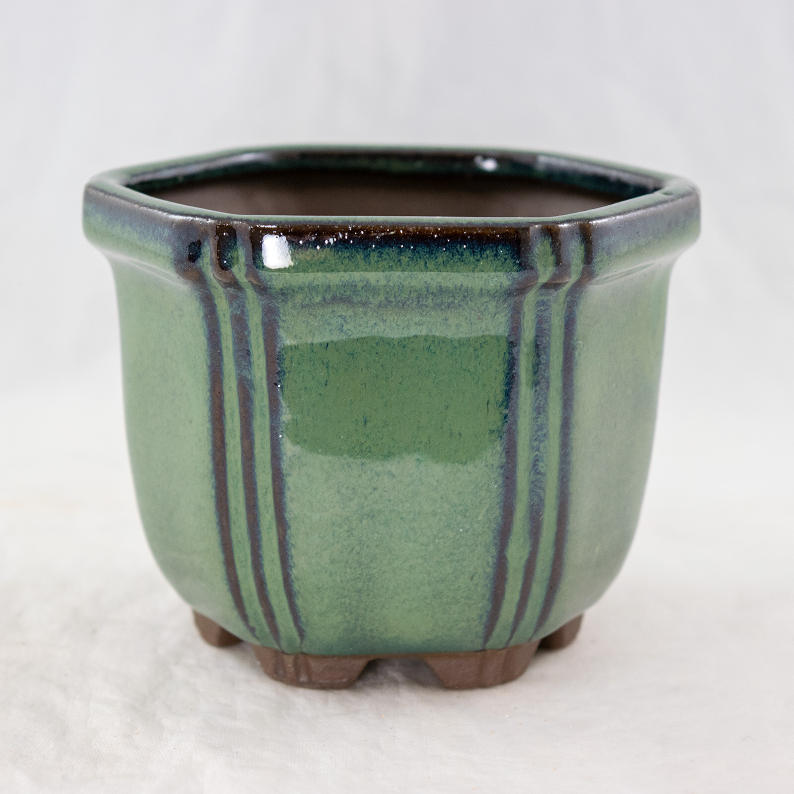 Hexagon Semi-Cascade Green Bonsai / Succulent Pot + Mesh - 4.25"x 4.25"x 3.25" gallery