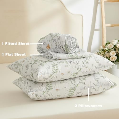 Botanical Bed Sheets Size 4 Piece Sheet Set, Sage Queen Green Botanical Jfs775 gallery