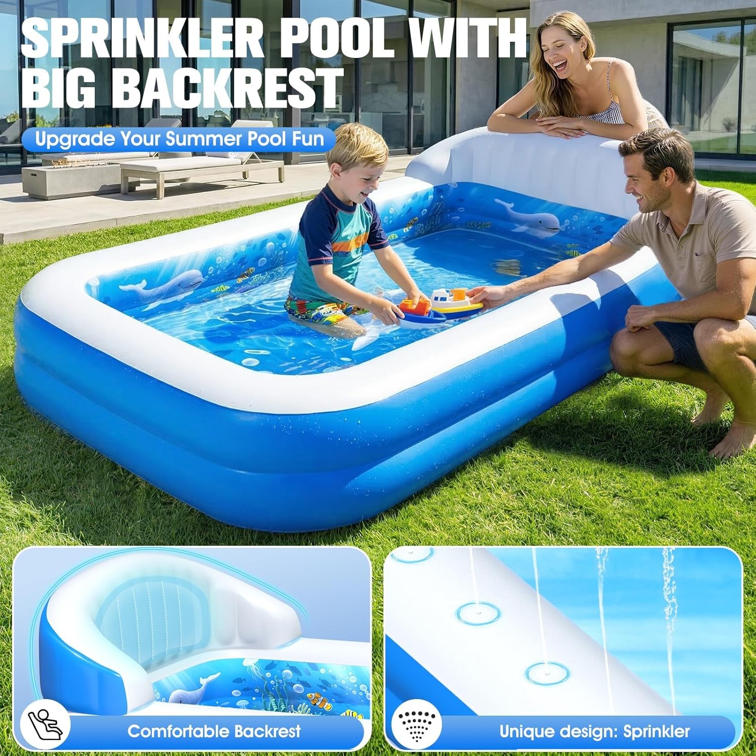 AixPool 2026 Inflatable Pool with Sprinkler Durable Blow up Pool with Big gallery