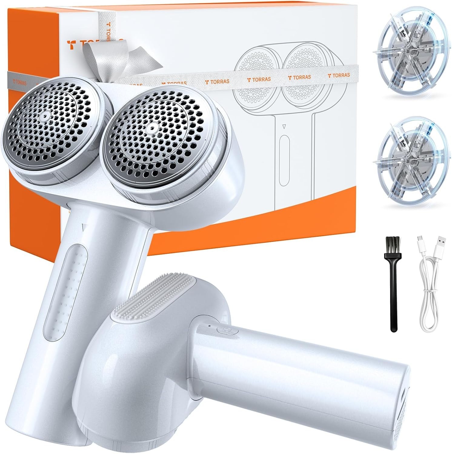 TORRAS Dual-Head Fabric Shaver, Lint Remover, Rechargeable, Pearl White, New gallery
