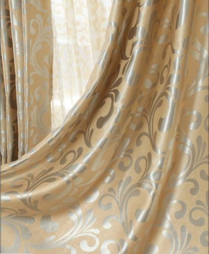 Blockout Eyelet Curtain Scroll Blackout Kids Room 180cm x 230cm Gold Latte Beige gallery