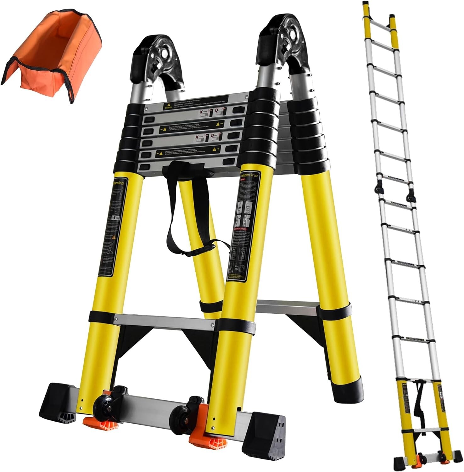 Telescoping Ladder A Frame, 18 Ft Compact Aluminum Extension Telescopic Step gallery