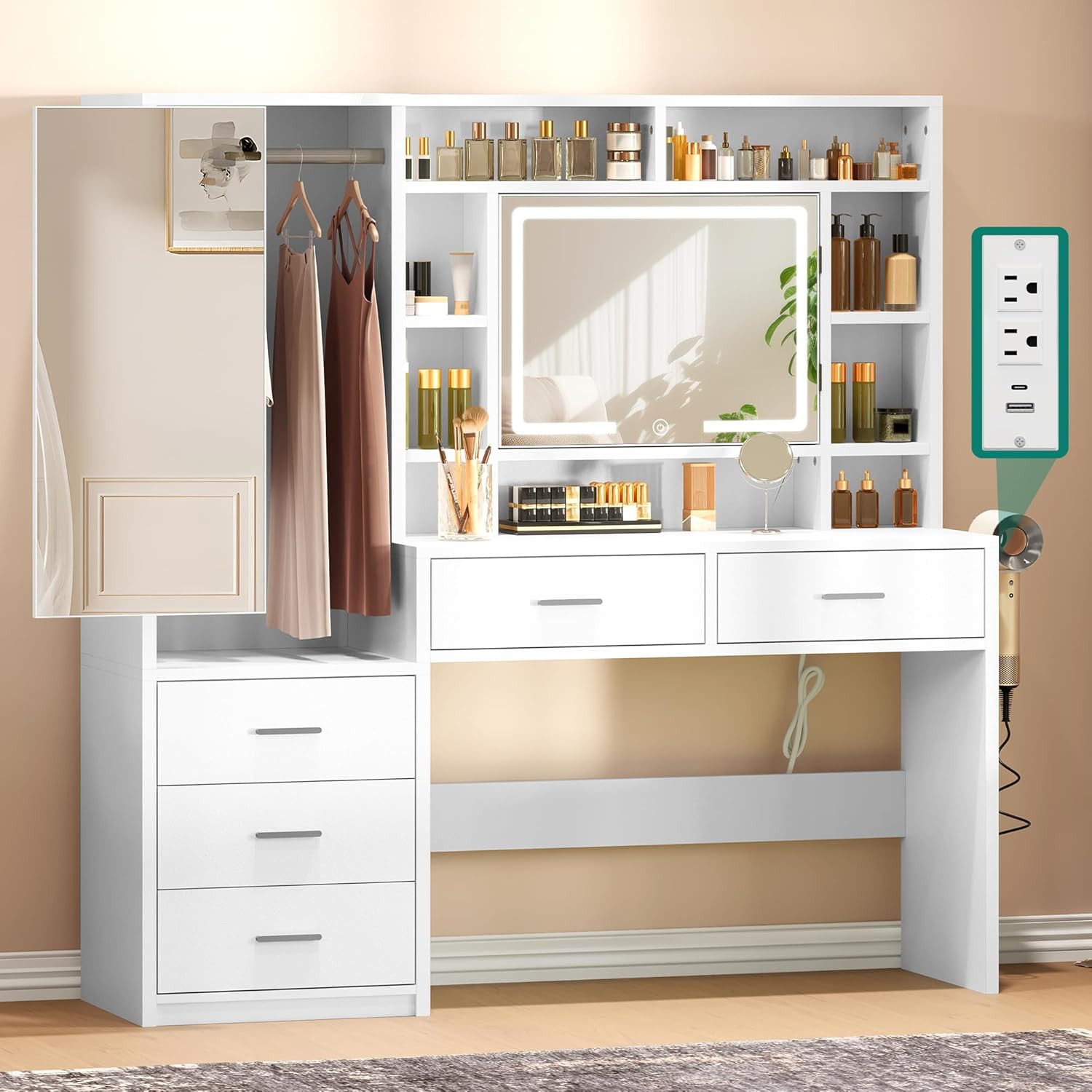 Large Vanity Desk with Mirror & Lights, 5 Drawers, 3 Lighting Modes gallery