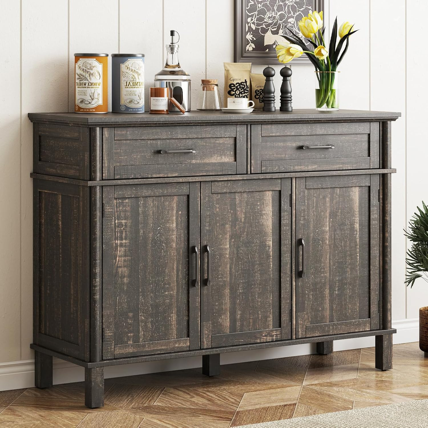 48 Inches Buffet Cabinet with Storage, Farmhouse Sideboard Buffet w/2 Drawers an gallery