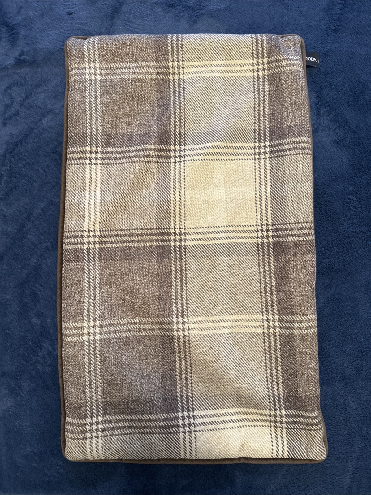 Rodeo Home Brown Tan Rustic Plaid Flannel Velvet-backed Throw Pillow 24” x 14” gallery