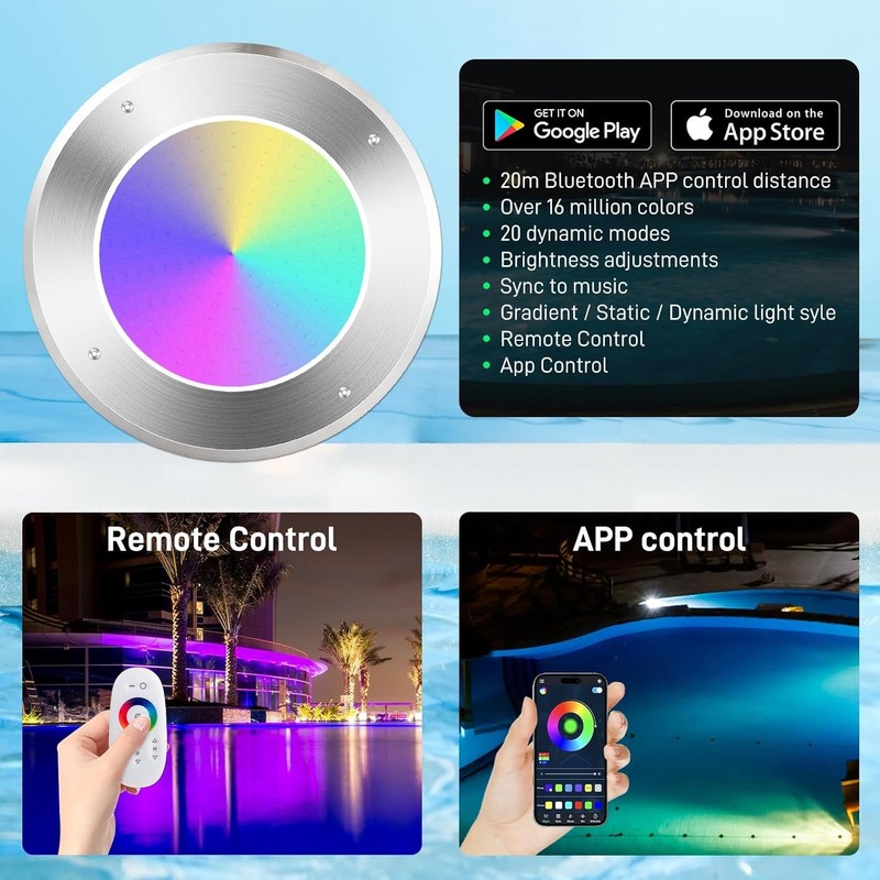 10" LED Pool Lights for Inground Pool Swimming Pool Lights with Remote Control gallery