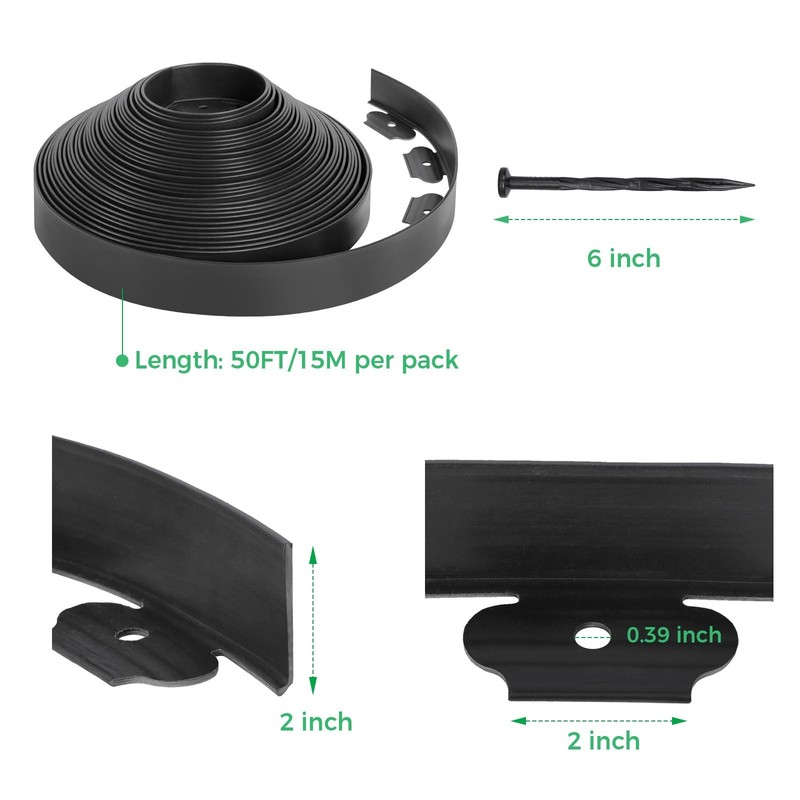 2in x 50ft Flexible Plastic Lawn Edging with 75 Spikes Black gallery