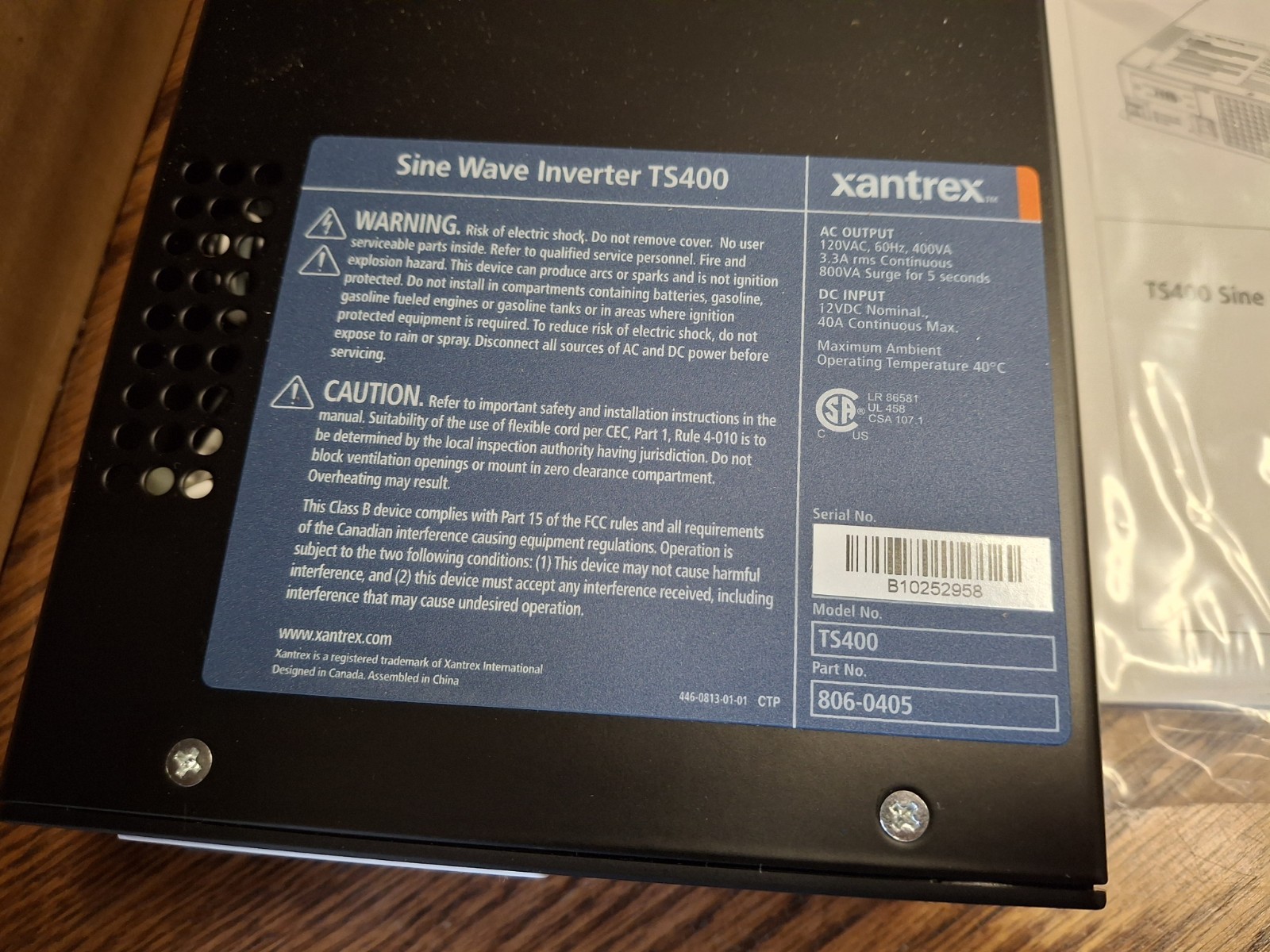 Xantrex TS400 Sine Wave Inverter Convert 12 Volt DC To 120 Volts AC Power gallery