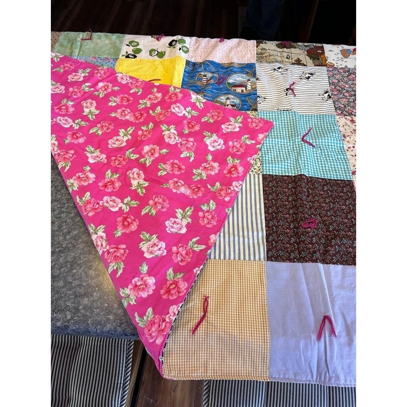 Handmade Quilt-multi patterns with rose floral side 49x41 inches gallery
