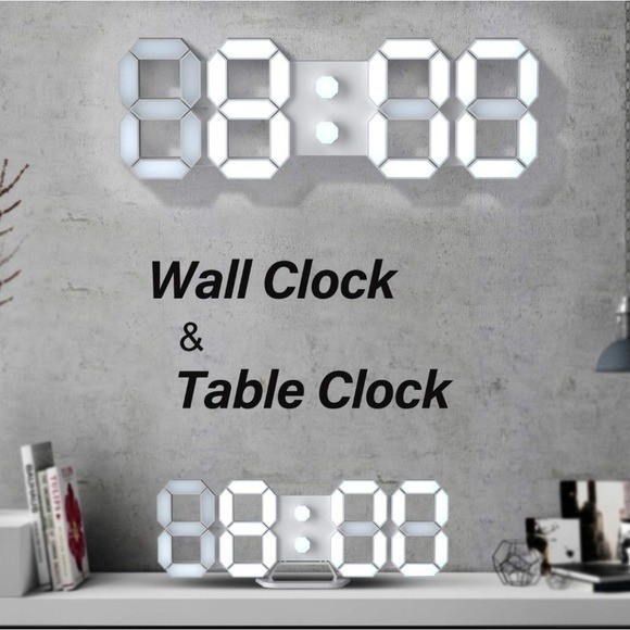 EDUP HOME 3D LED Digital Clock White Wall Desk USB Modern Minimalist 9.7in gallery