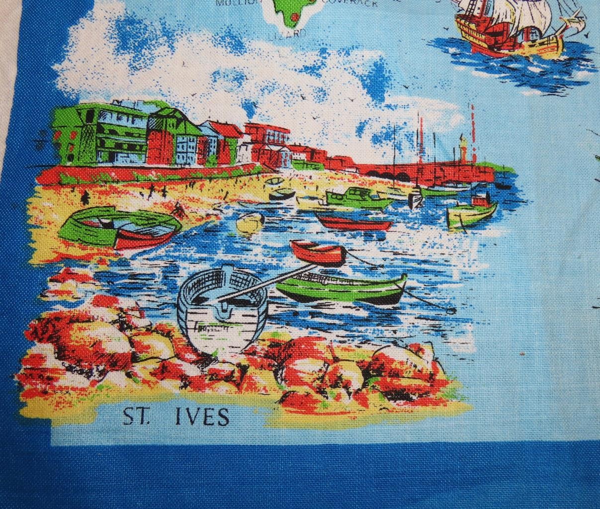 Cornwall and Devon tea or kitchen towel; cotton; map, landmarks; 29 x 18.5 in. gallery