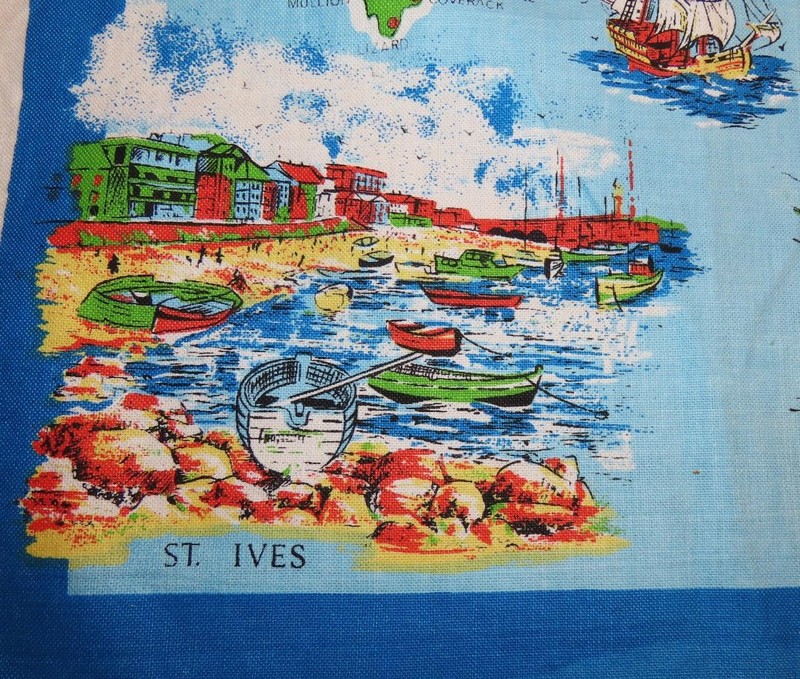 Cornwall and Devon tea or kitchen towel; cotton; map, landmarks; 29 x 18.5 in. gallery