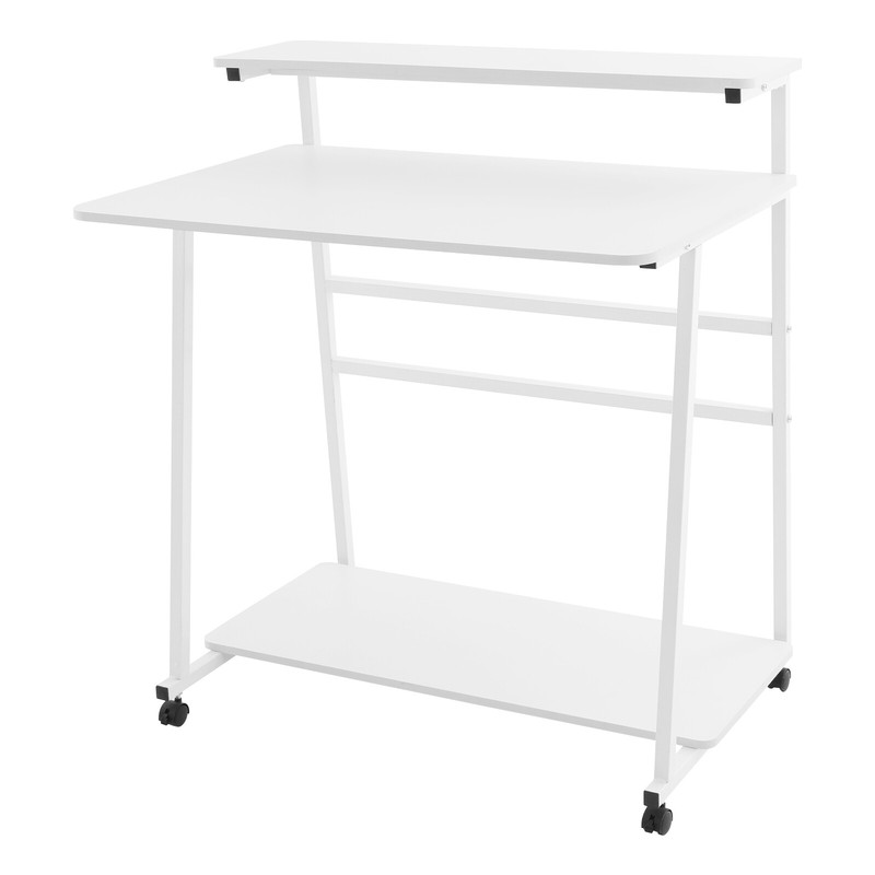 3-tier Rolling Computer Desk Capacity 55kg/121 lbs Modern Home Office Desk White gallery