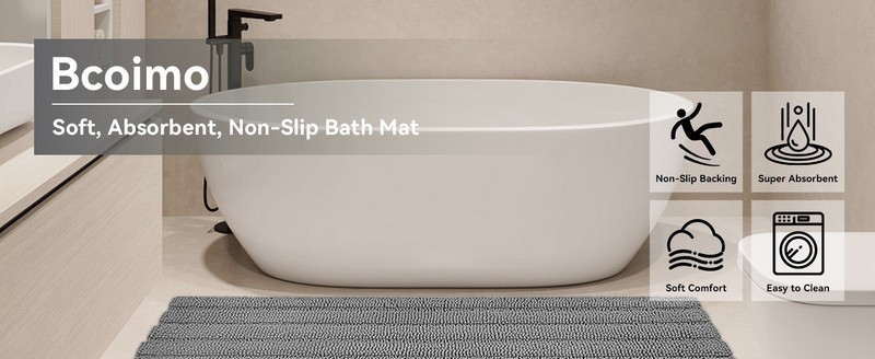 Long Bathroom Rug, Chenille Bath Runner with High Low Pile Design, Soft gallery