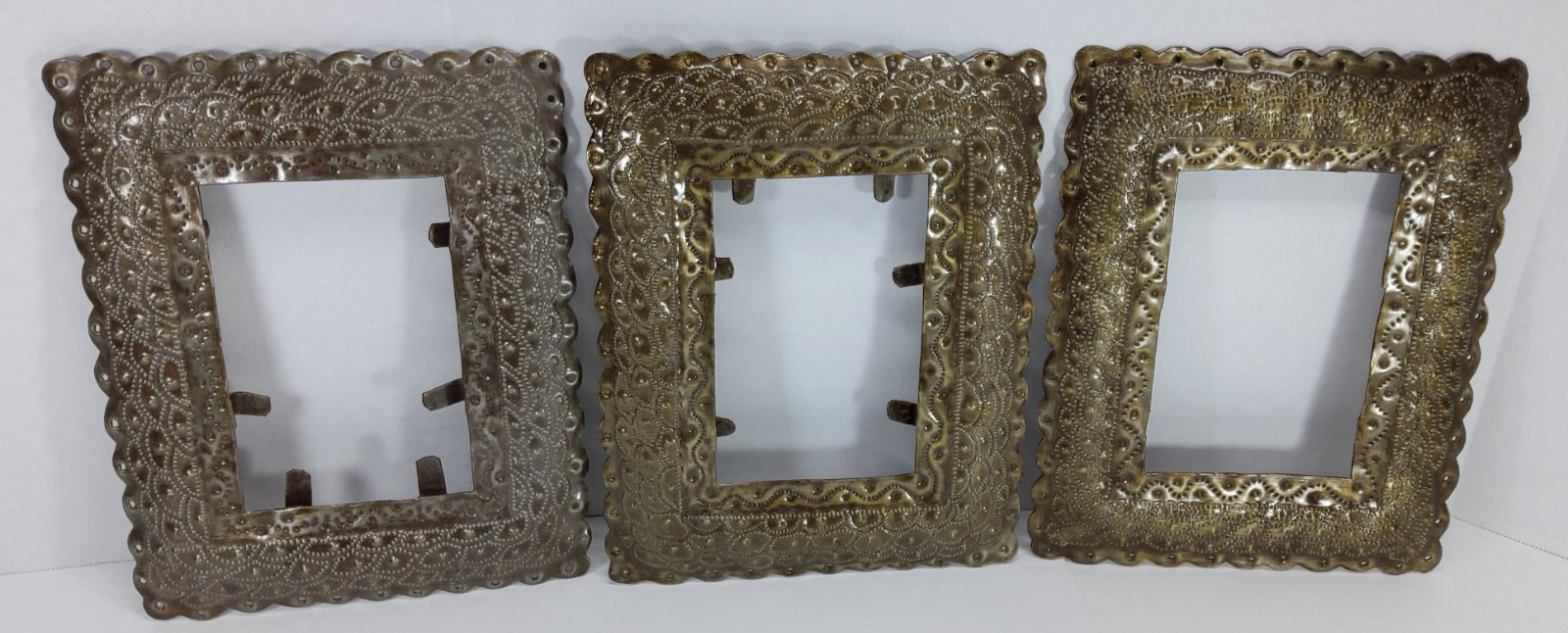 LOT OF 3 HANDCRAFTED RECTANGLE METAL PICTURE FRAMES 10in × 8in. gallery
