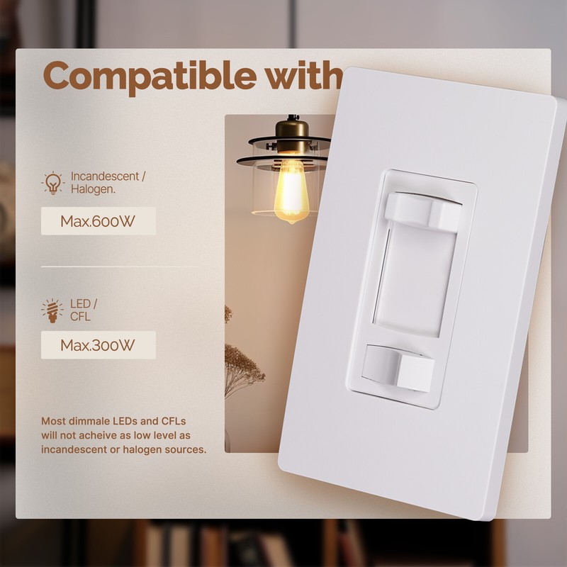 MOES Dimmer Light Switch 3 Way & Single Pole for LED,CFL,Incandescent,Halogen gallery
