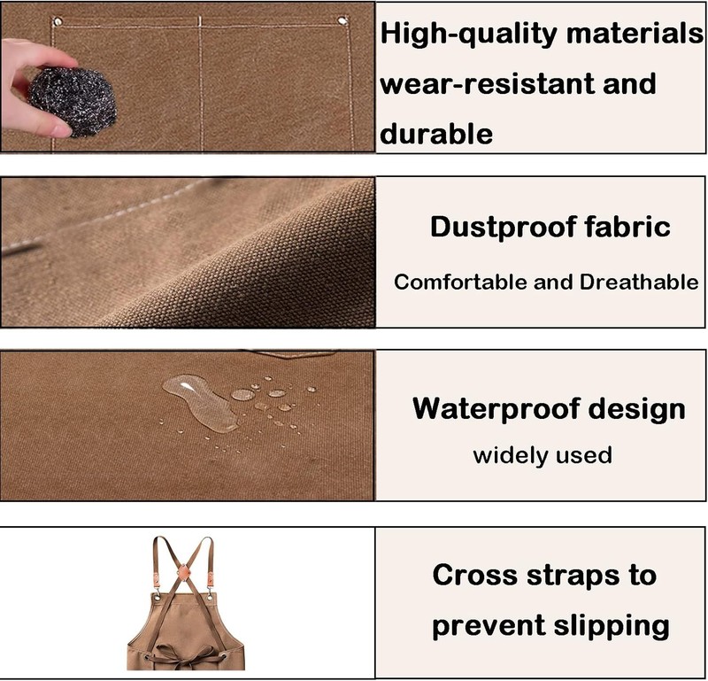 1 pc Thick Waterproof Canvas Apron with Pockets Adjustable Crossback Design gallery