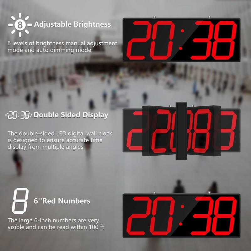 Digital Wall Clock with Double Sided Display, Large LED Clock with Timer,Alar... gallery