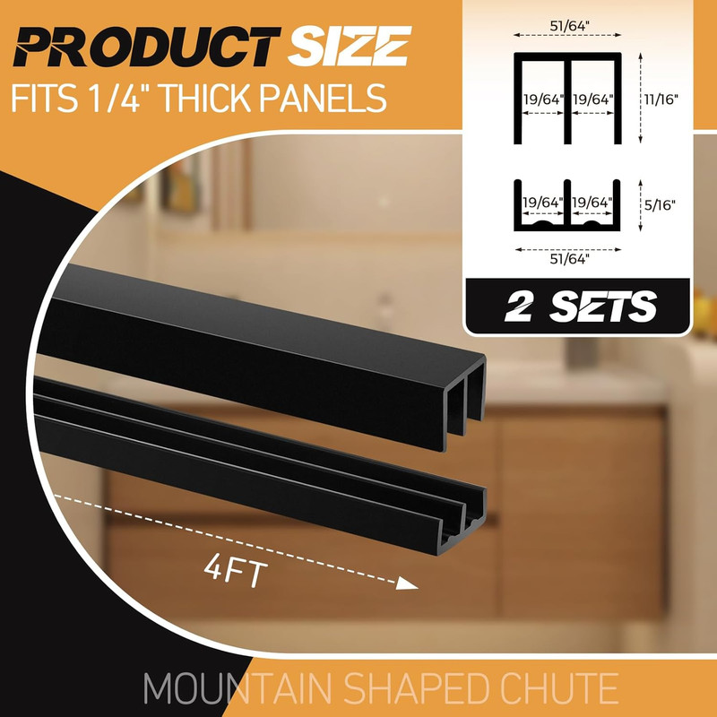 2 Sets Plastic Sliding Door Track Set for Cabinet Double Rails Panel Kit, 1/4" T gallery