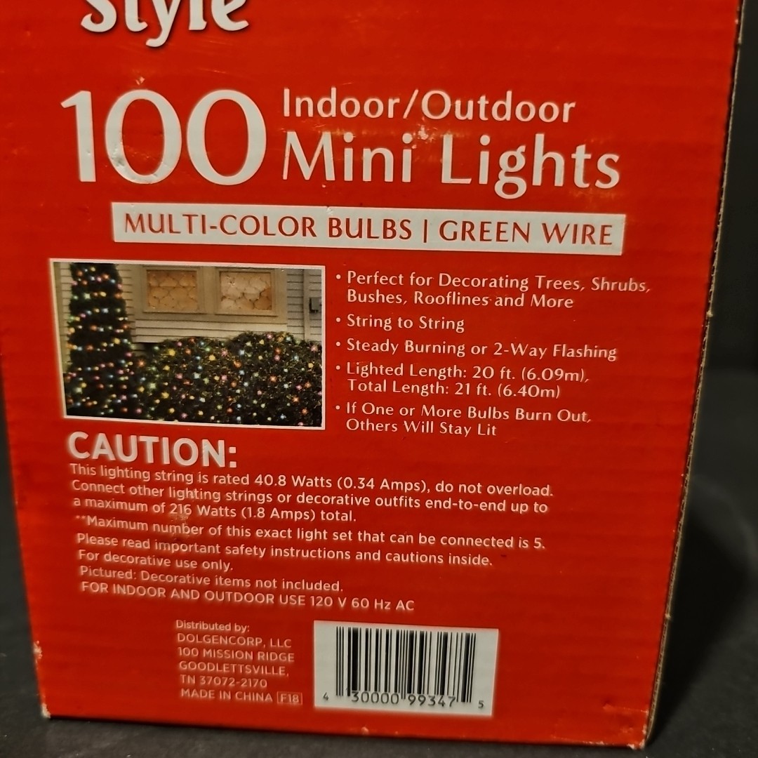 Holiday Style 100 Mini Lights multi color Bulbs Green wire 21 Feet Stay Lit gallery