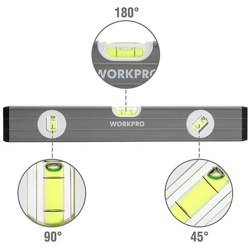 WORKPRO Spirit Level Set 9" Torpedo Level 16" 24" Box Beam Spirit Level 3PC NEW gallery