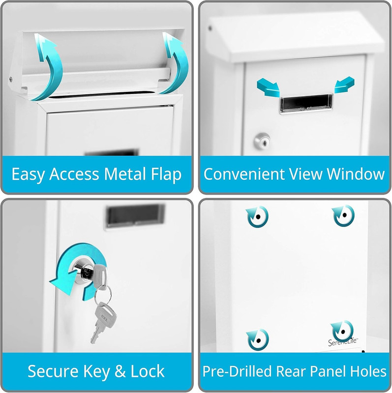 Weatherproof Wall Mount Locking Mailbox Galvanized Steel Drop Box with Metal Fla gallery