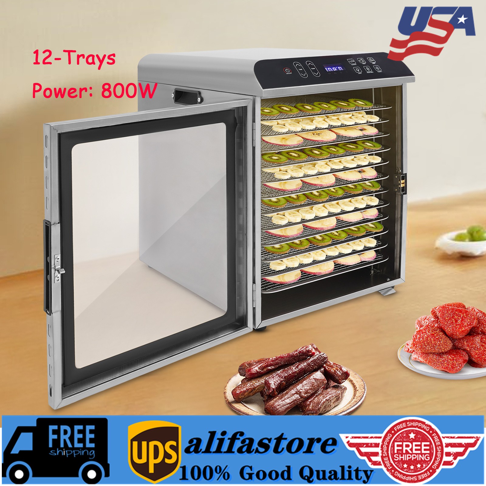 12 Trays Food Dehydrator Machine Stainless Steel 800W Jerky Fruit Drying gallery