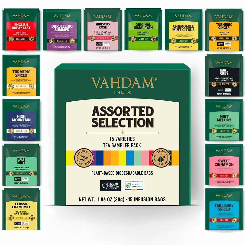Assorted Tea Sampler 15 Variety Pyramid Bags Gift Set Black Green gallery