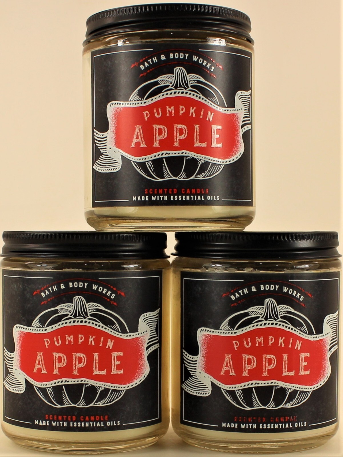 QTY 3 x Bath & Body Works PUMPKIN APPLE Single Wick 7oz Scented Candle gallery