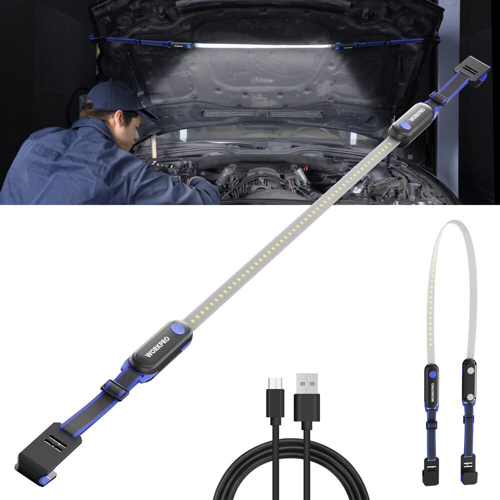 WORKPRO 200LM Rechargeable Magnetic Underhood LED Work Light 25" Long Light Bars gallery
