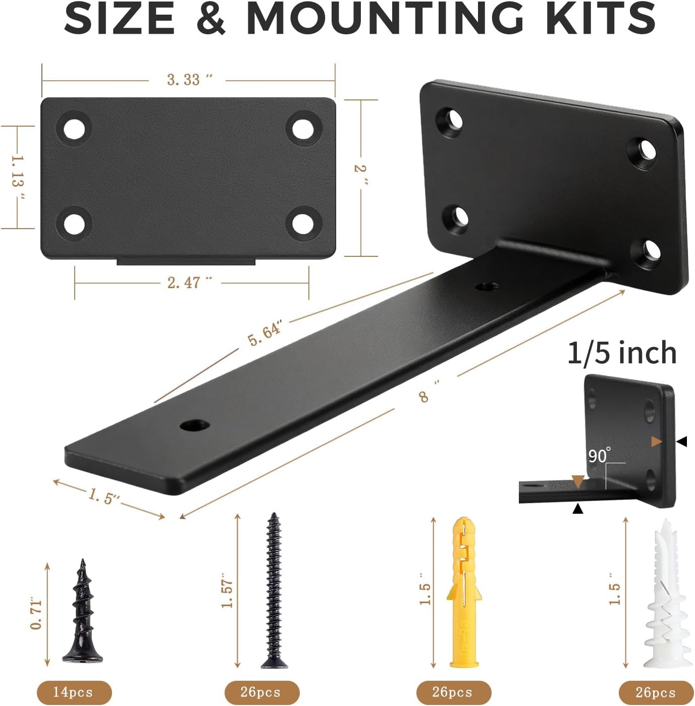 6 Pack 8 Inch Floating Shelf Brackets - Solid Steel Heavy Duty Black gallery