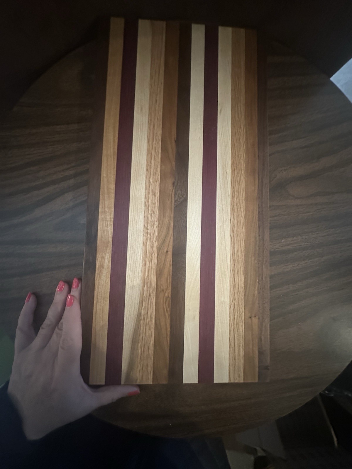Hardwood Cutting Board Walnut Maple Cherry 20x10 Beautiful!! Handmade gallery