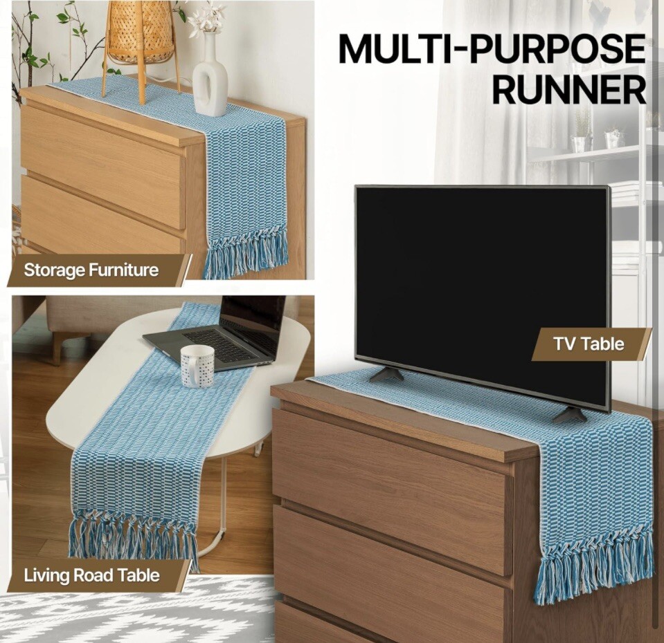Blue Farmhouse Table Runner 102 Inches Long 12 Inches Wide-Woven gallery