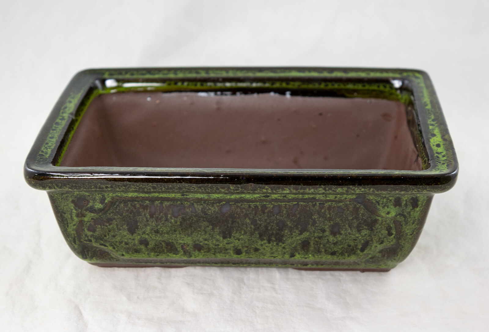 Rectangular Glazed Bonsai & Succulent Pot + Mesh 8"x 5.75"x 2.5" - Moss Green gallery