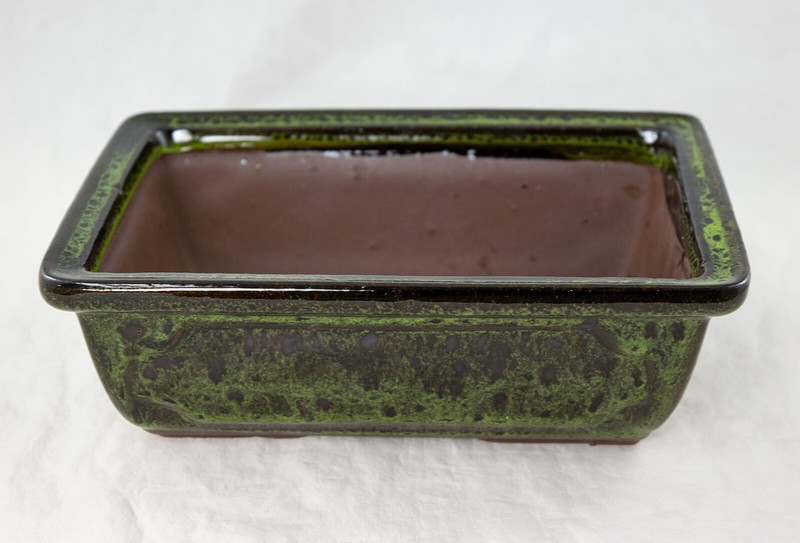 Rectangular Glazed Bonsai & Succulent Pot + Mesh 8"x 5.75"x 2.5" - Moss Green gallery