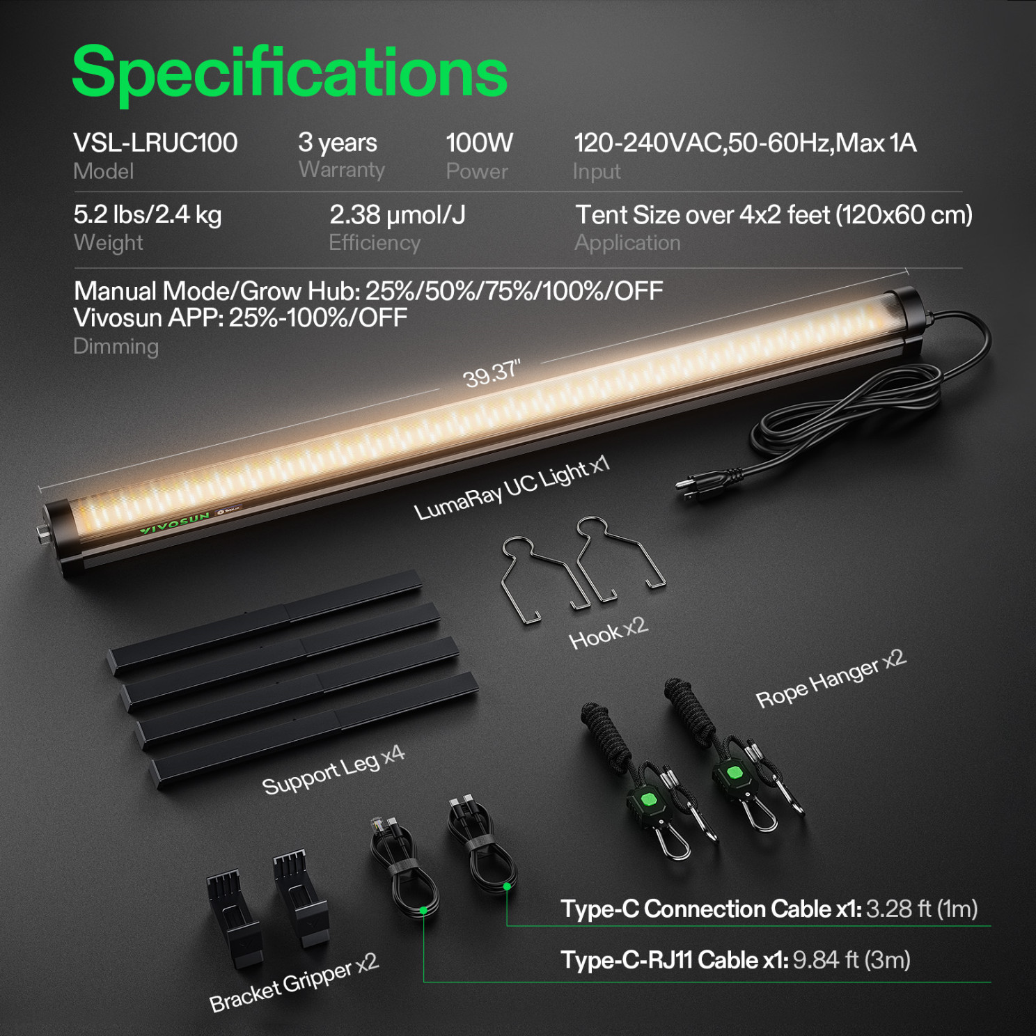 VIVOSUN 100W Under Canopy LED Grow Light Full Spectrum w/ Enhanced Red Light gallery