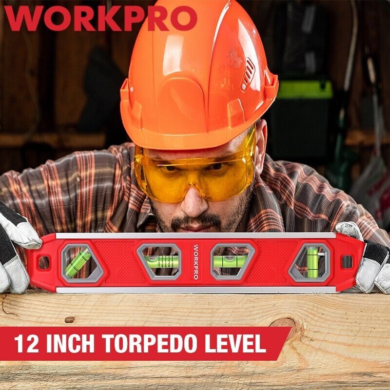 WORKPRO 12 Inch Torpedo Level 4 Bubble V-Groove Aluminum Magnetic Plumbing Level gallery