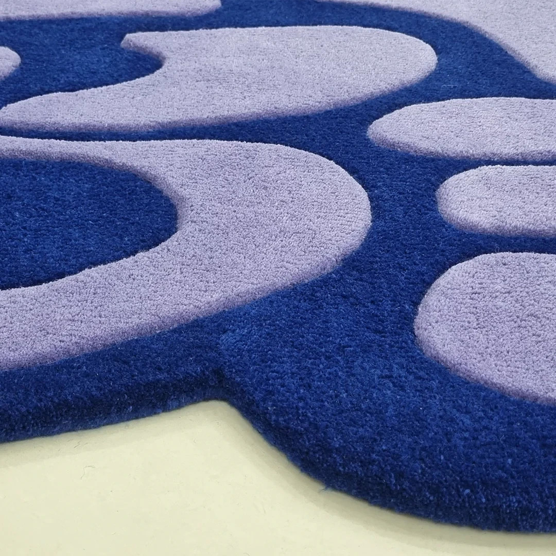Hand Tufted Blue Rug Abstract Wavy Area Rug Custom Living Room Carpet gallery